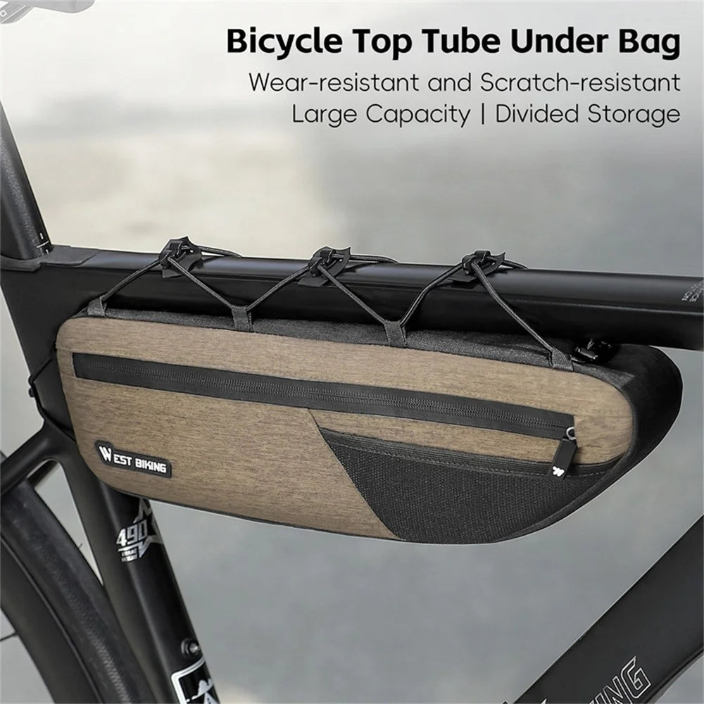 WEST BIKING YP0707400 Bicycle Frame Bag Top Tube Bag for Mountain Road Bike Cycling Storage Pouch - Brown - 3