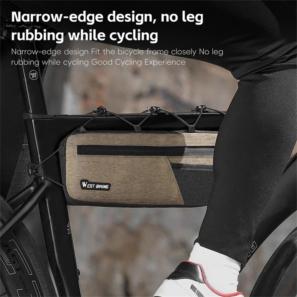 WEST BIKING YP0707400 Bicycle Frame Bag Top Tube Bag for Mountain Road Bike Cycling Storage Pouch - Brown - 4