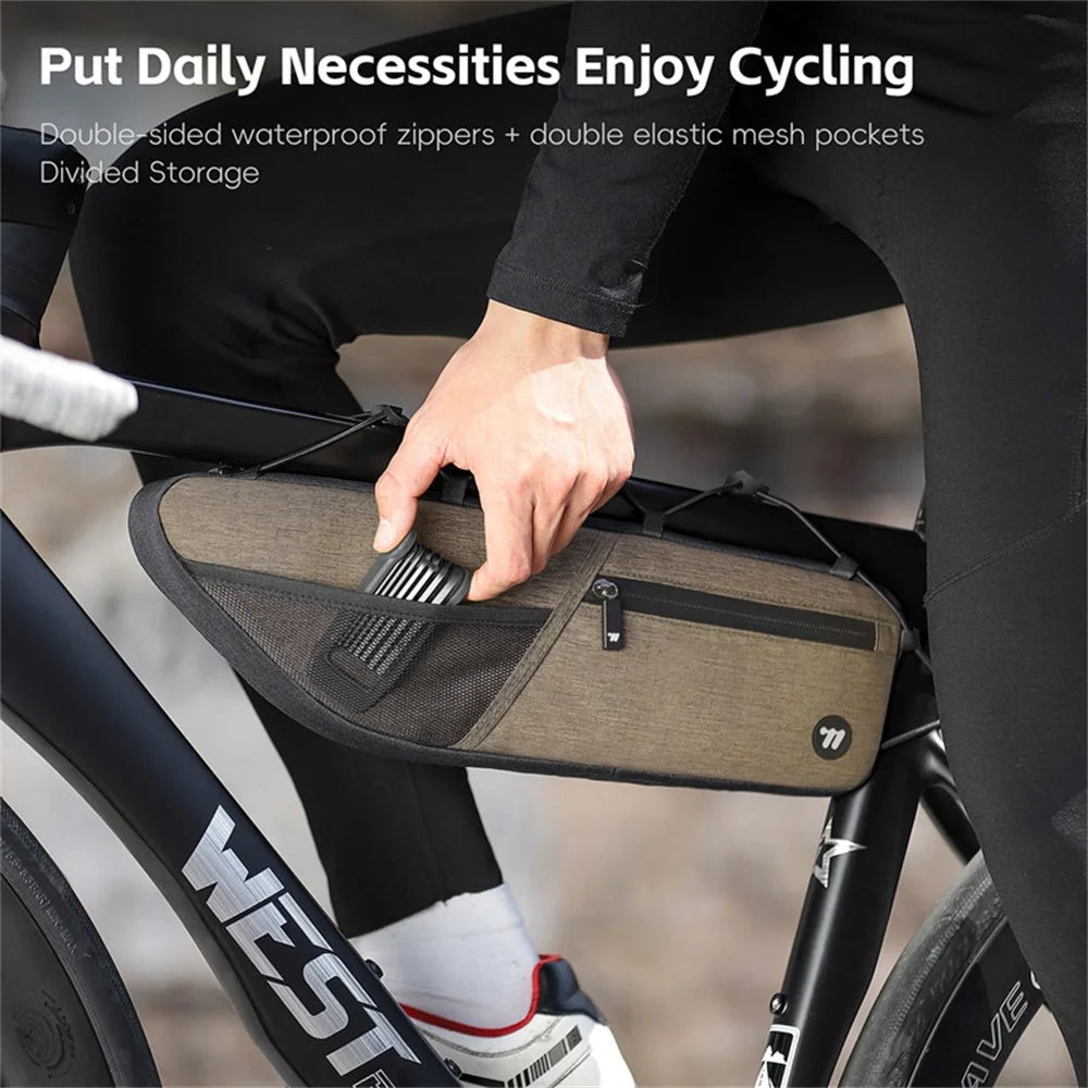 WEST BIKING YP0707400 Bicycle Frame Bag Top Tube Bag for Mountain Road Bike Cycling Storage Pouch - Brown - 5
