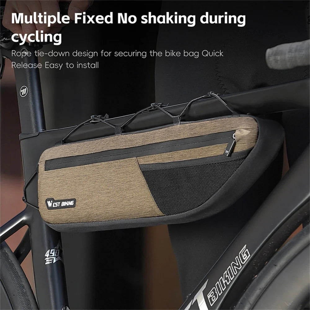 WEST BIKING YP0707400 Bicycle Frame Bag Top Tube Bag for Mountain Road Bike Cycling Storage Pouch - Brown - 7