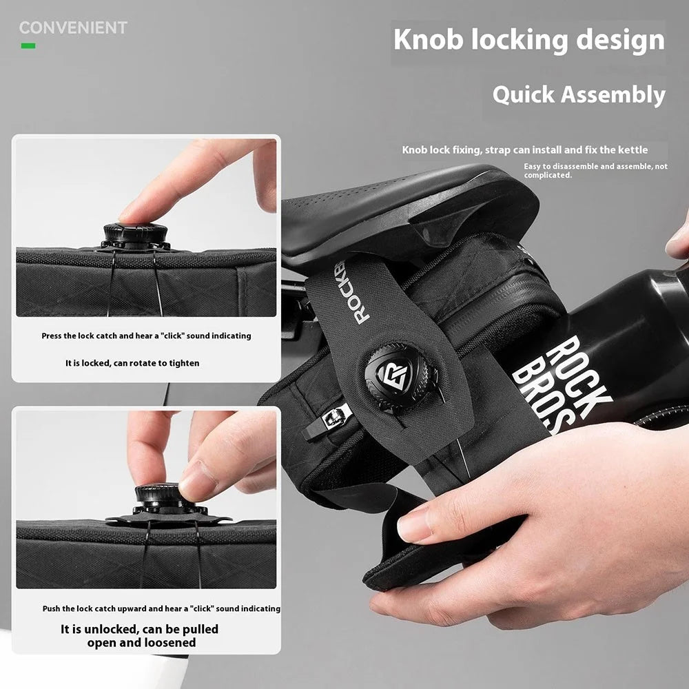 ROCKBROS Bicycle Saddle Bag Knob Self-Locking Road Bike Seatpost Cycling Water Bottle Holder - Black - 2