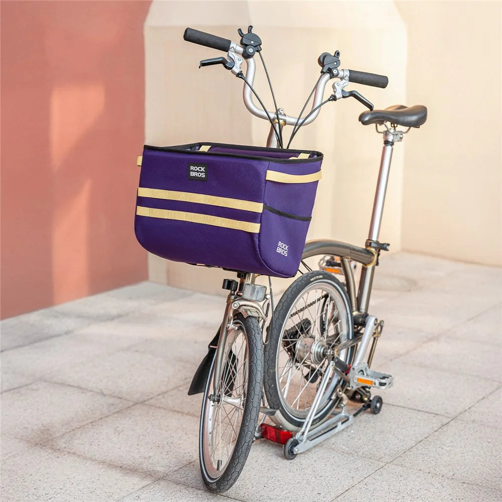 ROCKBROS For Brompton Folding Bike Handlebar Front Bag Commuting Cycling 16L Waterproof Storage Basket - Purple - 4