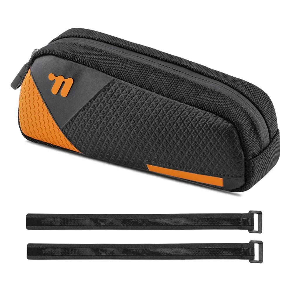 WEST BIKING YP0707414 3D Embossing PU Leather Bicycle Top Tube Bag Waterproof Bike Frame Bag - Black  /  Orange - 1