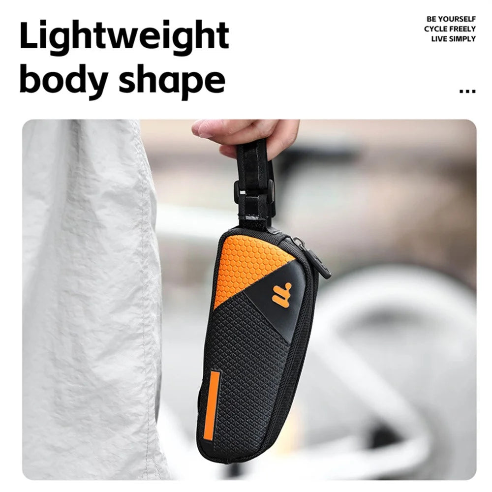 WEST BIKING YP0707414 3D Embossing PU Leather Bicycle Top Tube Bag Waterproof Bike Frame Bag - Black  /  Orange - 4