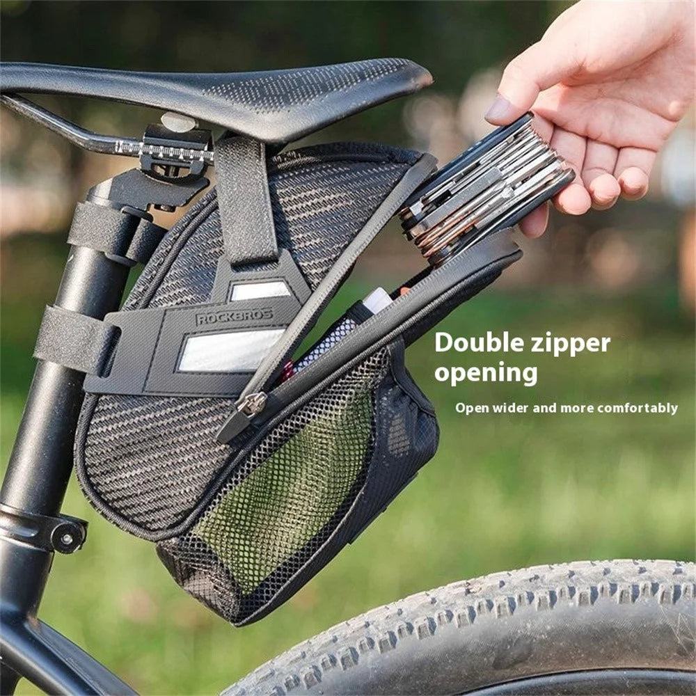 ROCKBROS 1L Water Bottle Bag for Bicycle Tail Pack Bike Rear Seat Saddle Bag with Reflective Strips - 3