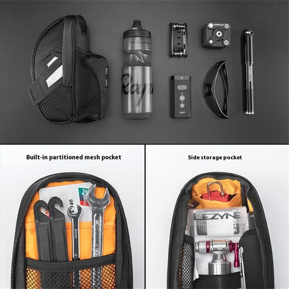 ROCKBROS 1L Water Bottle Bag for Bicycle Tail Pack Bike Rear Seat Saddle Bag with Reflective Strips - 4