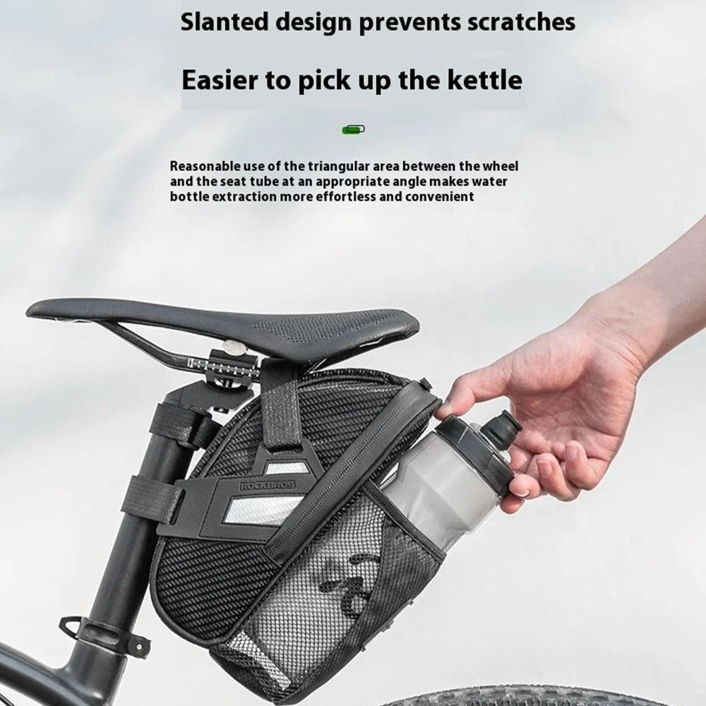 ROCKBROS 1L Water Bottle Bag for Bicycle Tail Pack Bike Rear Seat Saddle Bag with Reflective Strips - 7