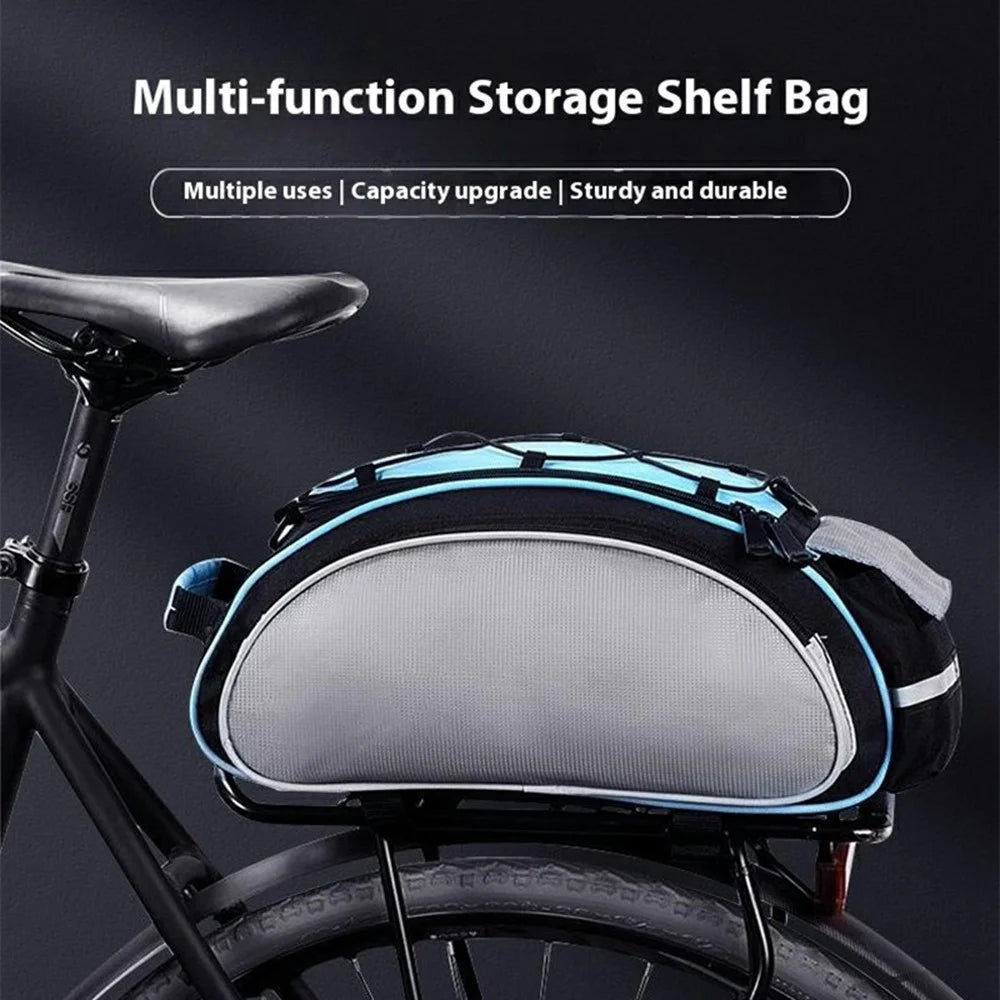 13L Large Capacity Bike Rack Bag 600D Polyester Bicycle Rear Seat Bag with Shoulder Strap Cycling Backseat Bag - Blue+Grey - 2