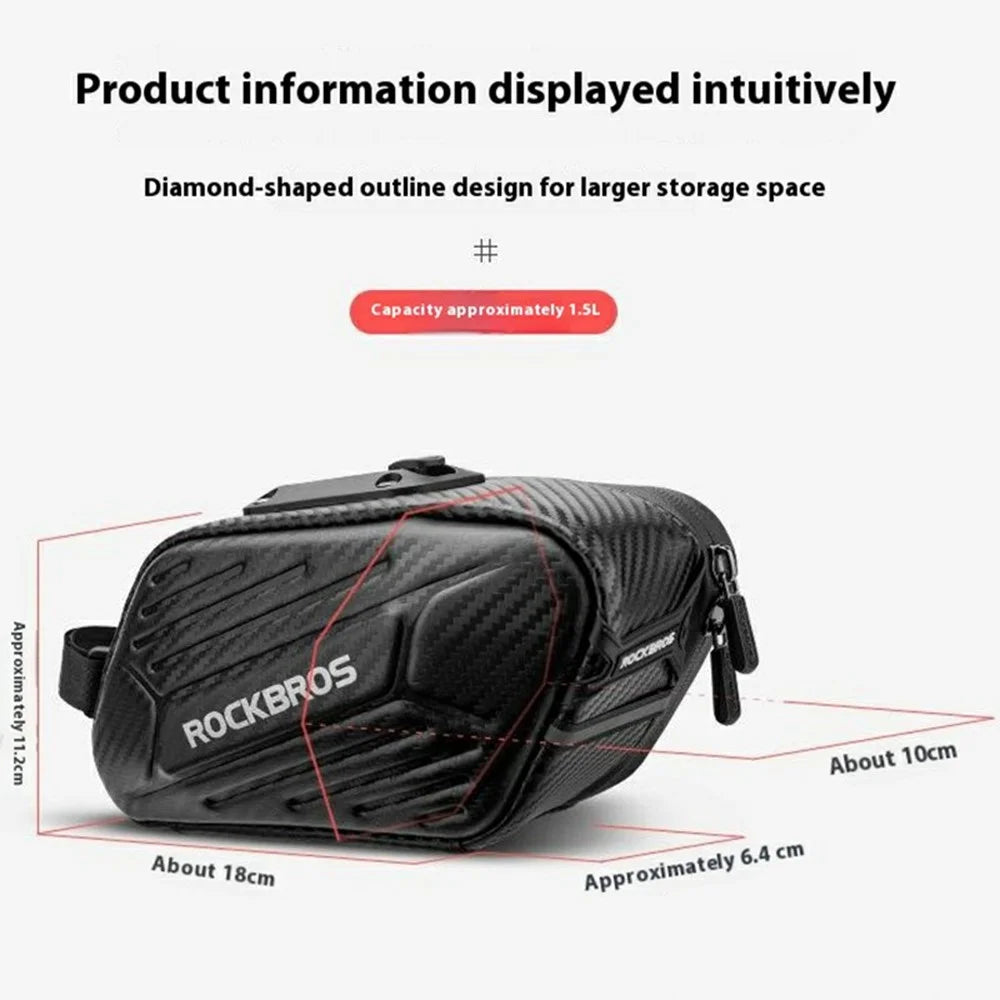 ROCKBROS B59 1.5L For MTB Road Bike Hard Shell Saddle Bag Waterproof Reflective Rear Seatpost Pack - 6
