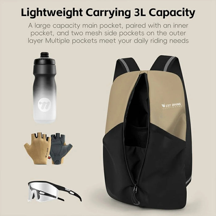 WEST BIKING YP0707416 Lightweight Backpack for Outdoor Cycling Reflective Portable Shoulder Pack - Light Khaki - 3