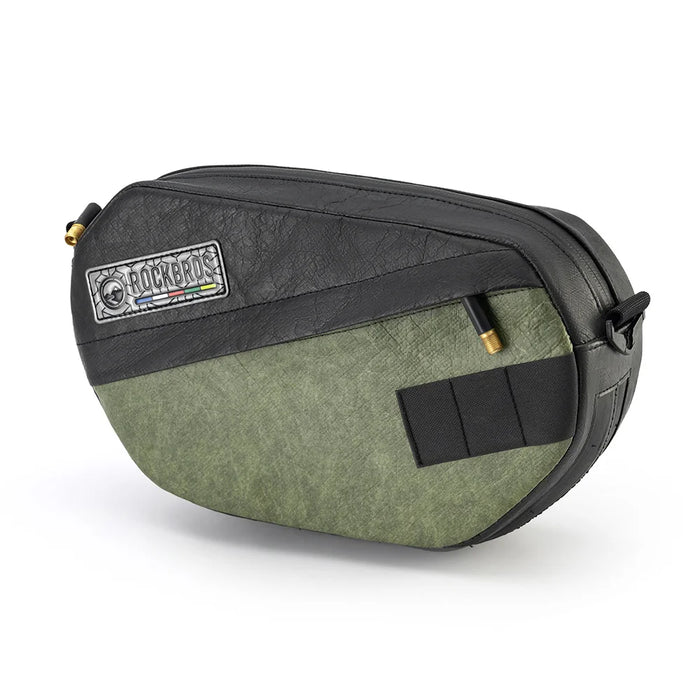 ROCKBROS Bike Handlebar Bag 2.5L Waterproof Bicycle Front Bag Shoulder Bag Storage Pouch - Black-Green - 1