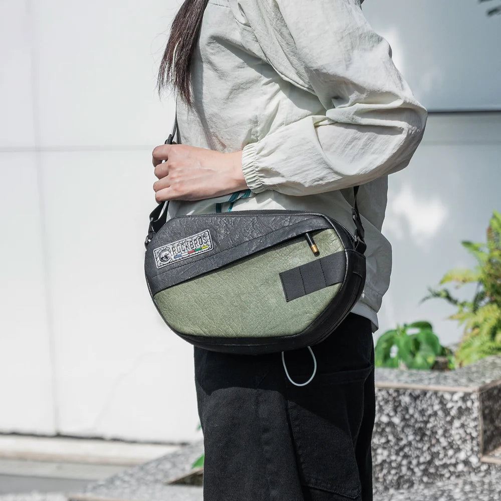 ROCKBROS Bike Handlebar Bag 2.5L Waterproof Bicycle Front Bag Shoulder Bag Storage Pouch - Black-Green - 2