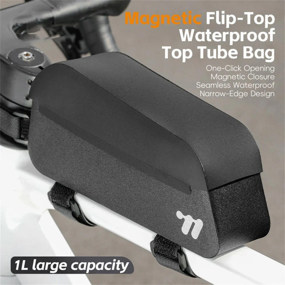WEST BIKING YP0707424 TPU Waterproof Mountain Bike Top Tube Bag Magnetic Flip Cycling Front Tube Bag - Black - 2