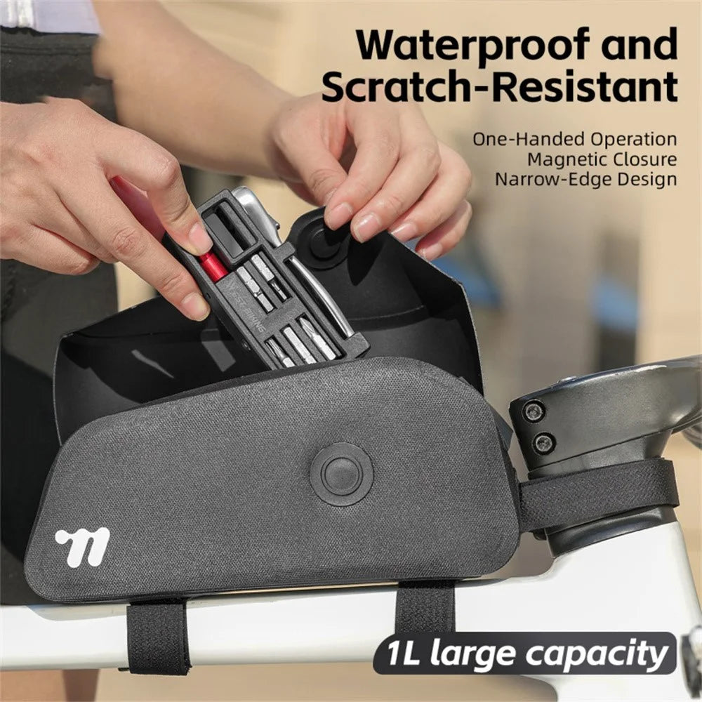 WEST BIKING YP0707424 TPU Waterproof Mountain Bike Top Tube Bag Magnetic Flip Cycling Front Tube Bag - Black - 3