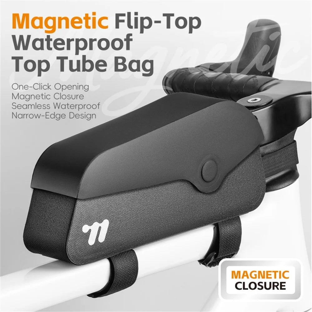 WEST BIKING YP0707424 TPU Waterproof Mountain Bike Top Tube Bag Magnetic Flip Cycling Front Tube Bag - Black - 4