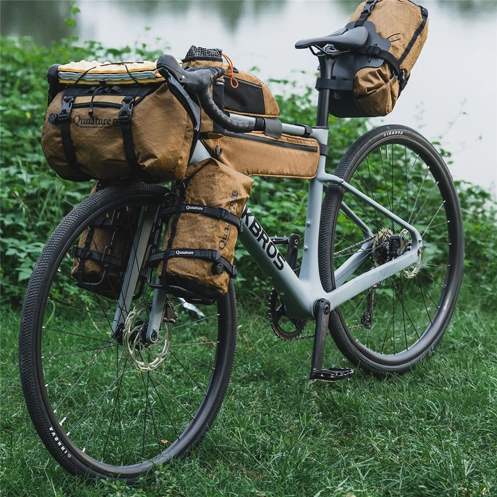 QUNATRUE 12L Bikepacking Handlebar Bag Waterproof Compression Sack for Road / Mountain Bike, 23 x 18 x 54cm - Khaki - 2