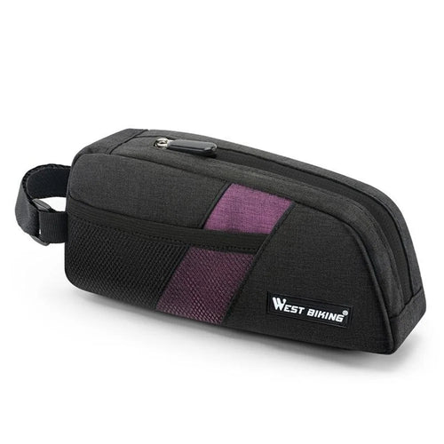 WEST BIKING YP0707429 0.9L Quick Release Bicycle Top Tube Bag MTB Road Bike Tool Storage Cycling Frame Bag - Black+Purple - 1