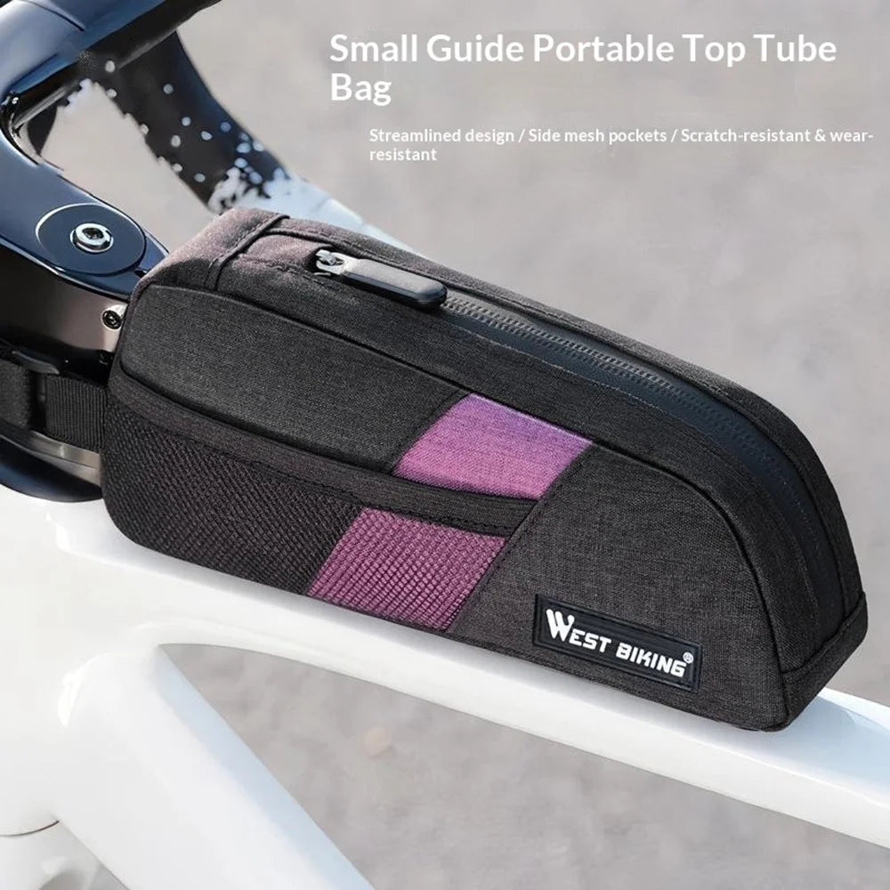 WEST BIKING YP0707429 0.9L Quick Release Bicycle Top Tube Bag MTB Road Bike Tool Storage Cycling Frame Bag - Black+Purple - 3
