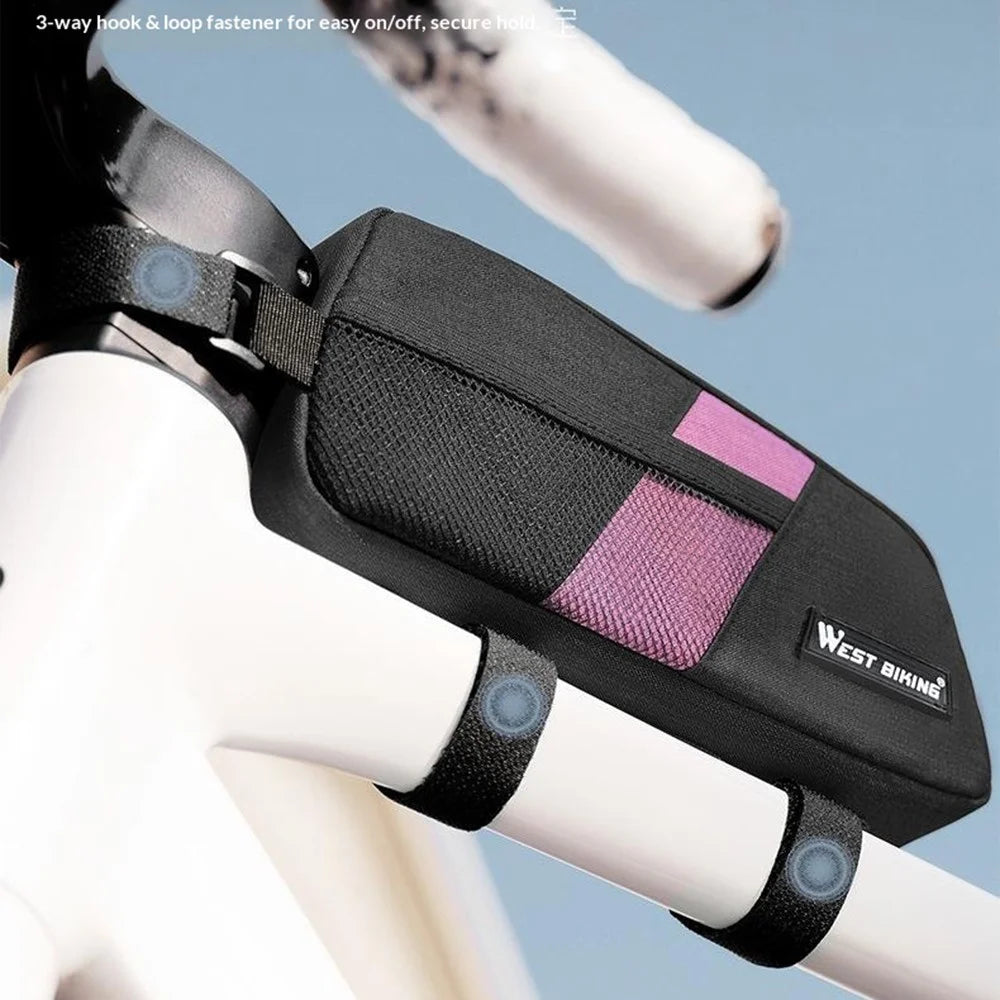 WEST BIKING YP0707429 0.9L Quick Release Bicycle Top Tube Bag MTB Road Bike Tool Storage Cycling Frame Bag - Black+Purple - 4