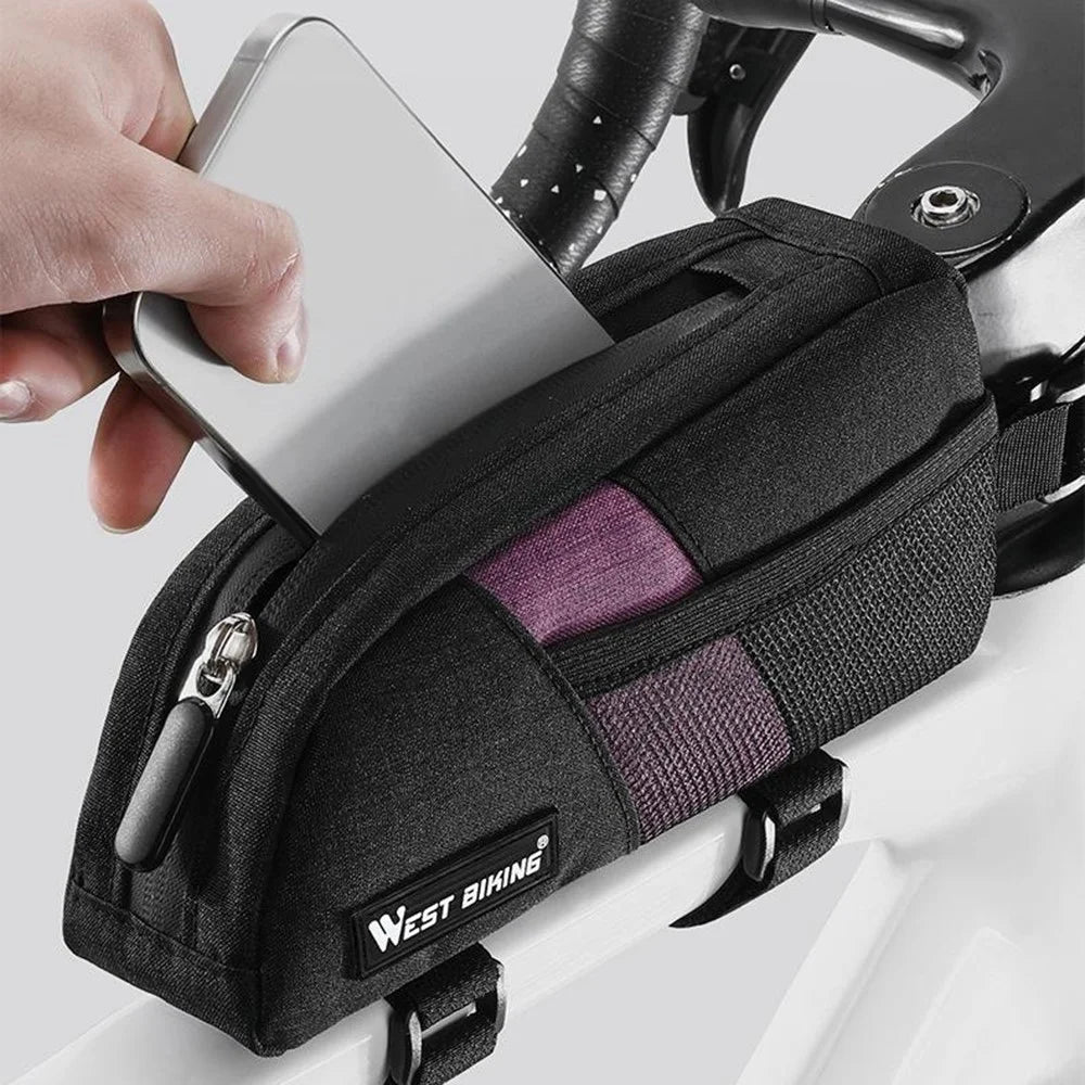 WEST BIKING YP0707429 0.9L Quick Release Bicycle Top Tube Bag MTB Road Bike Tool Storage Cycling Frame Bag - Black+Purple - 5