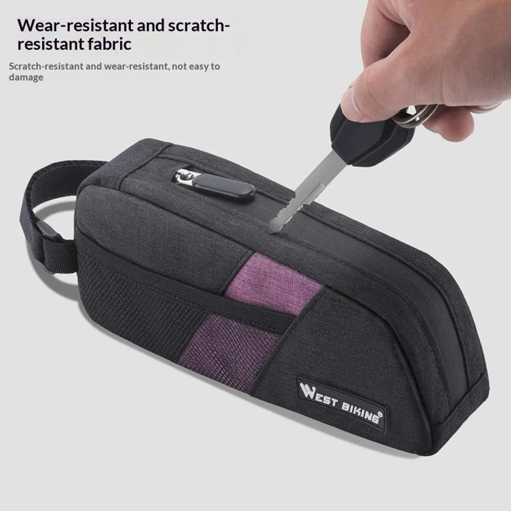 WEST BIKING YP0707429 0.9L Quick Release Bicycle Top Tube Bag MTB Road Bike Tool Storage Cycling Frame Bag - Black+Purple - 6