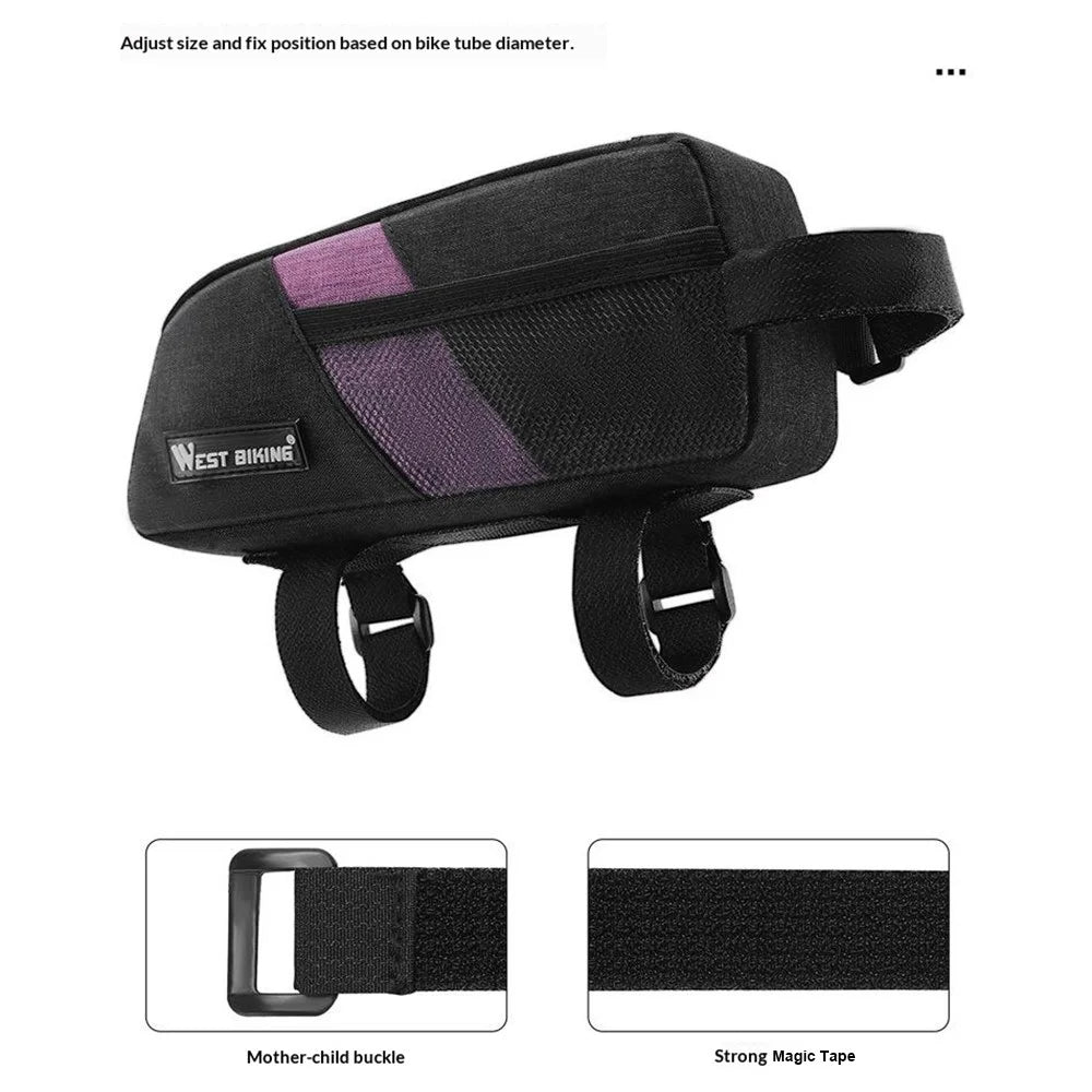 WEST BIKING YP0707429 0.9L Quick Release Bicycle Top Tube Bag MTB Road Bike Tool Storage Cycling Frame Bag - Black+Purple - 7