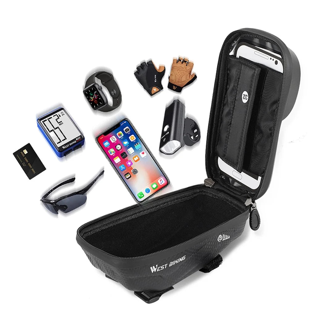 WEST BIKING Bike Bicycle Bag Waterproof Bike Phone Mount Bag Front Frame Top Tube Handlebar Bag with Touch Screen Holder Case for Phones - 7