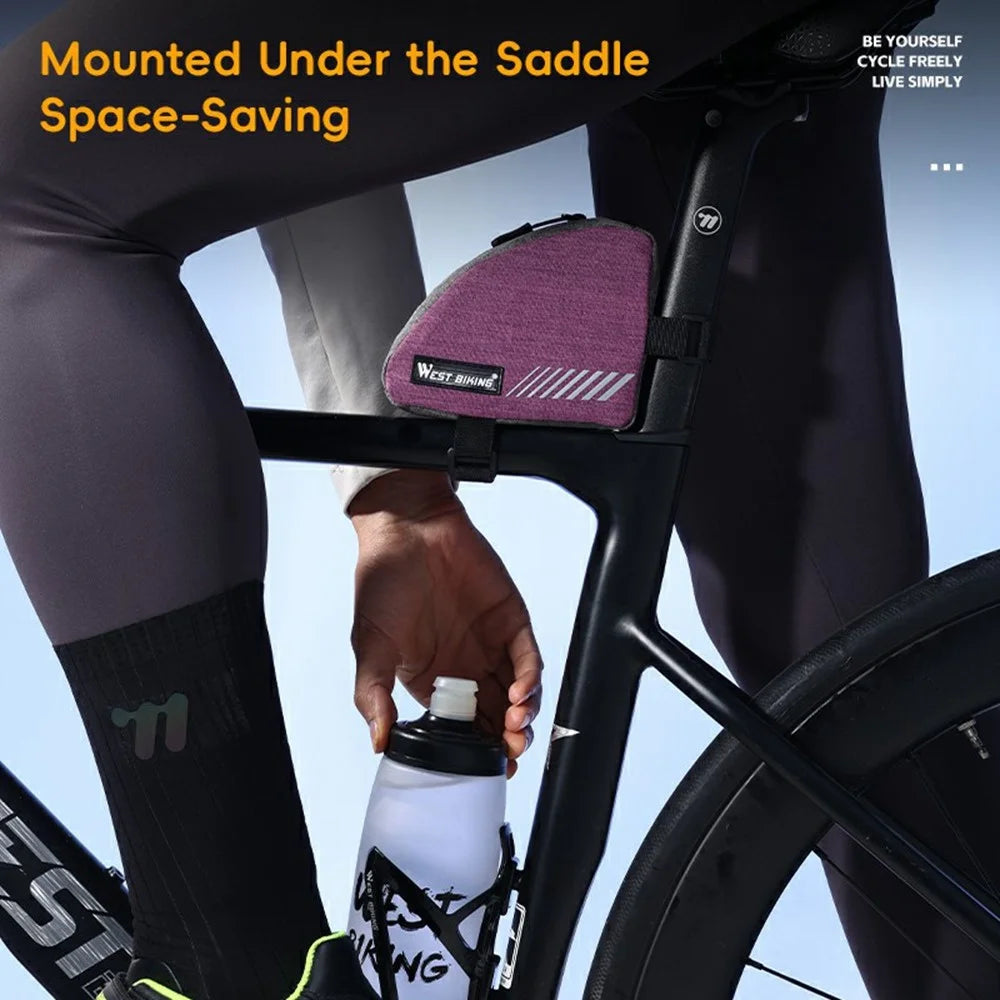 WEST BIKING YP0707430 Bike Top Tube Bag 0.4L Capacity Triangle Storage Bag Quick Access with Reflective Strips for Mountain Road Bicycle - Black - 3