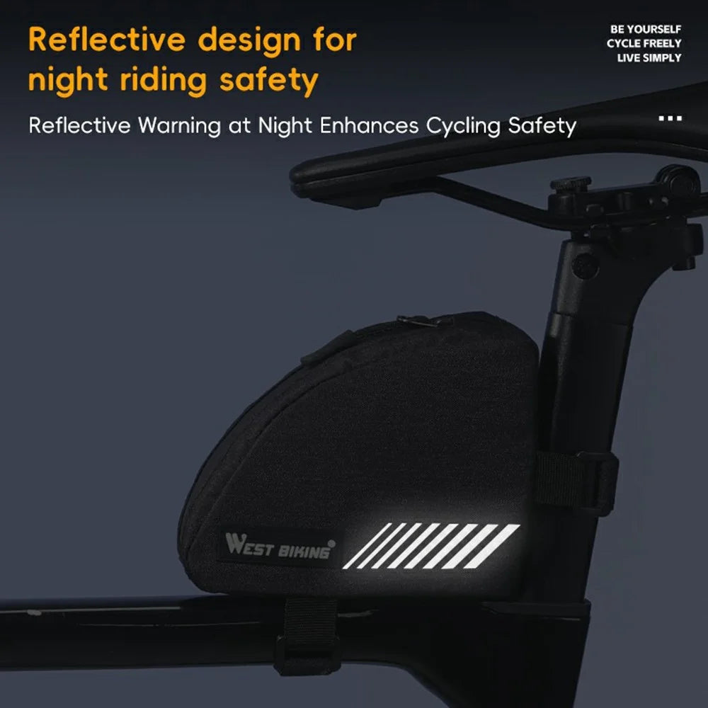 WEST BIKING YP0707430 Bike Top Tube Bag 0.4L Capacity Triangle Storage Bag Quick Access with Reflective Strips for Mountain Road Bicycle - Black - 5