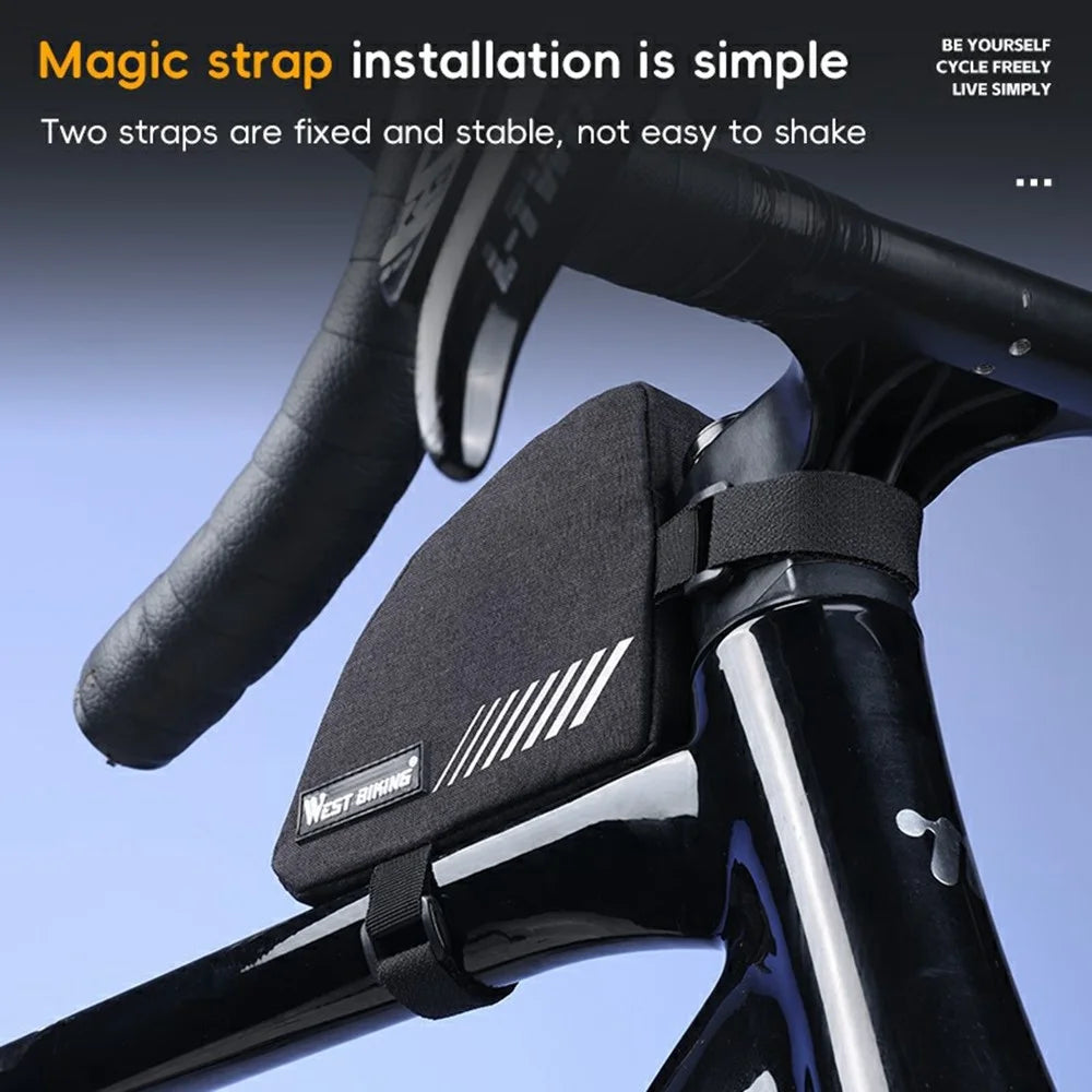 WEST BIKING YP0707430 Bike Top Tube Bag 0.4L Capacity Triangle Storage Bag Quick Access with Reflective Strips for Mountain Road Bicycle - Black - 6