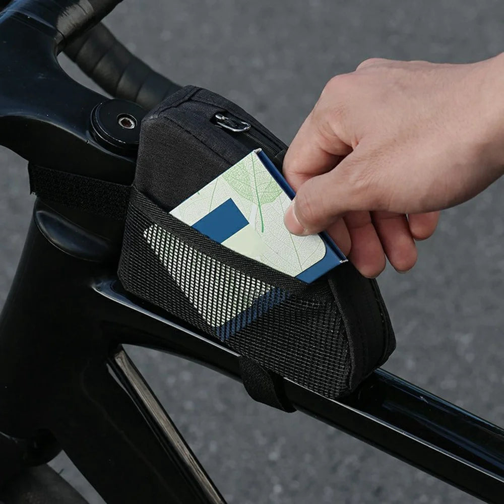 WEST BIKING YP0707430 Bike Top Tube Bag 0.4L Capacity Triangle Storage Bag Quick Access with Reflective Strips for Mountain Road Bicycle - Black - 7