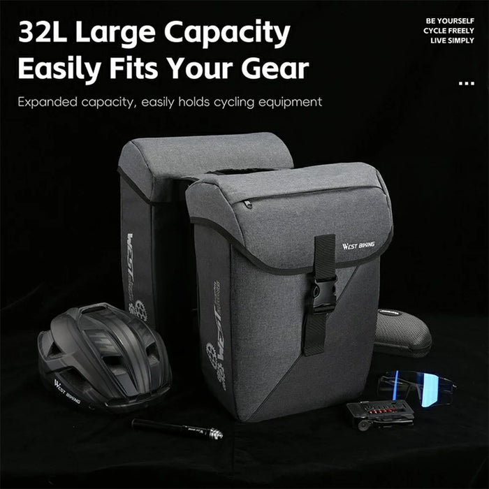 WEST BIKING YP0707427 Dual Rear Rack Bag 32L Bike Pannier Bag for Mountain / Road Bicycle Luggage Carrier - Black  /  Grey - 4