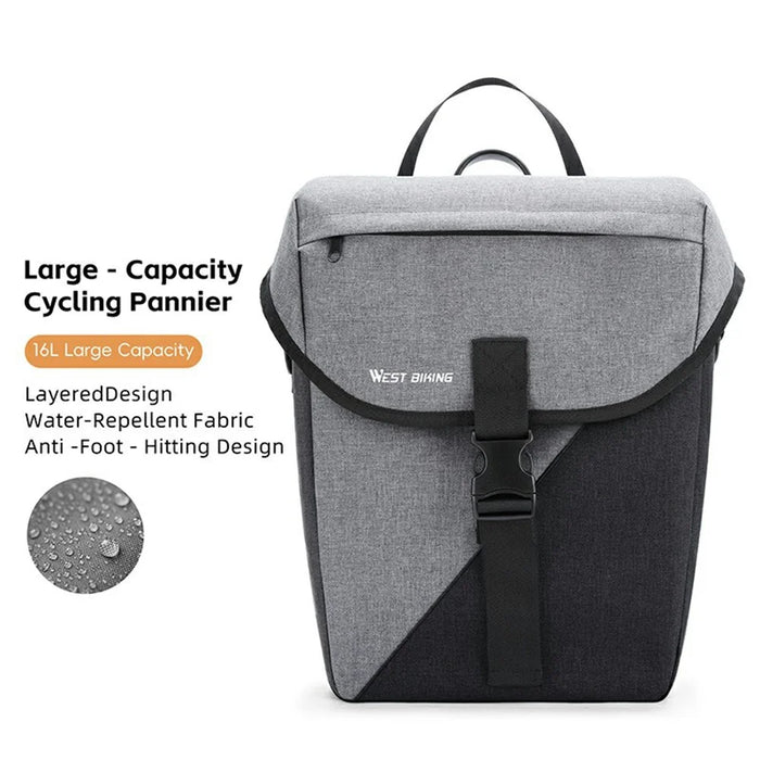 WEST BIKING YP0707428 Bicycle Pannier Bag 16L Rear Rack Pack Water Resistant for Cycling - Black  /  Grey - 2