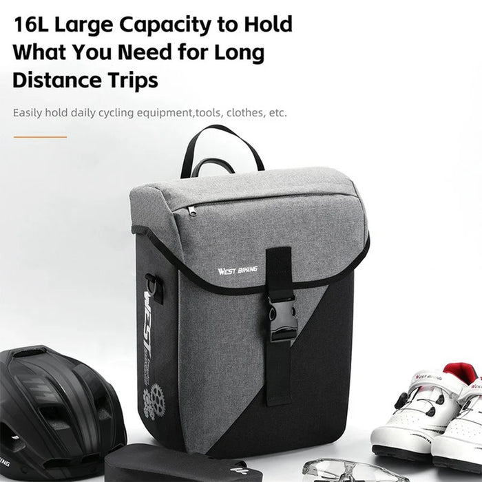 WEST BIKING YP0707428 Bicycle Pannier Bag 16L Rear Rack Pack Water Resistant for Cycling - Black  /  Grey - 3