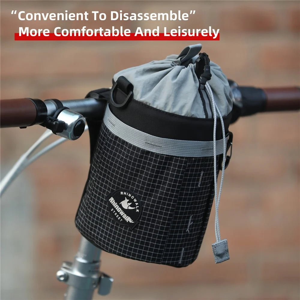 RHINOWALK BCT0207 2.5L Capacity Bicycle Handlebar Bag Foldable Bike Storage Bag with Separate Compartment and Carabiner - Black - 4