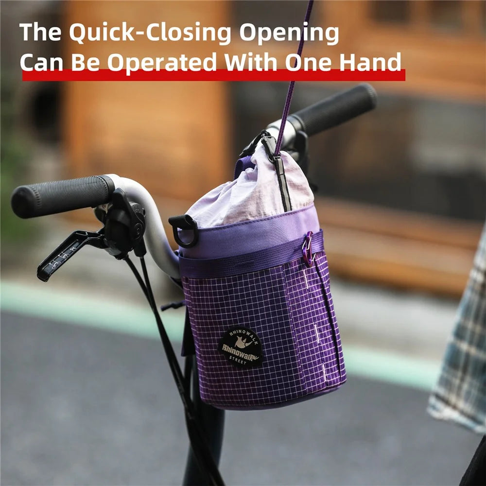 RHINOWALK BCT0207 2.5L Capacity Bicycle Handlebar Bag Foldable Bike Storage Bag with Separate Compartment and Carabiner - Black - 7