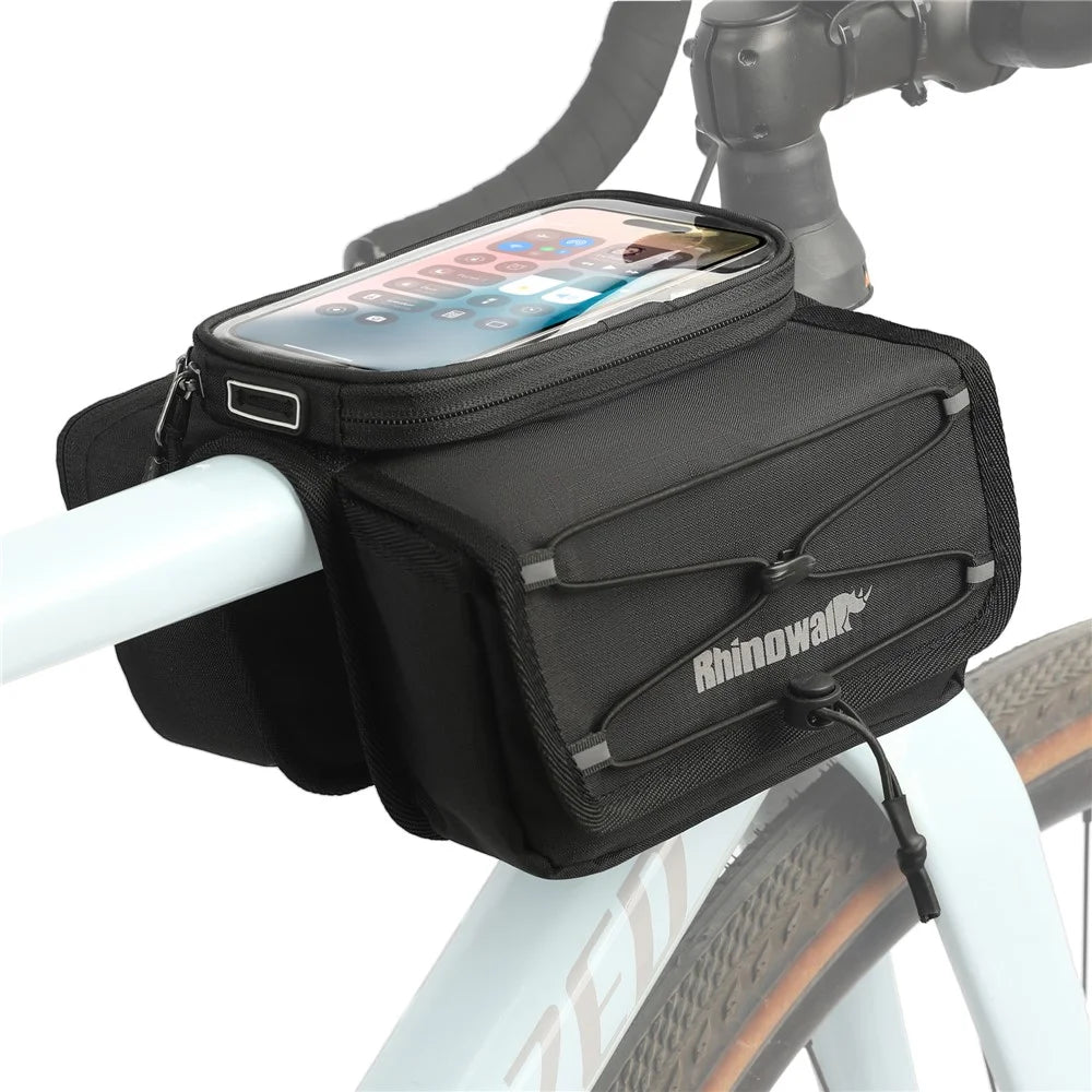 RHINOWALK BCT0205 Bike Frame Bag Bicycle Top Tube Bag Waterproof Saddle Bag with Rain Cover for Outdoor Cycling - Black - 1