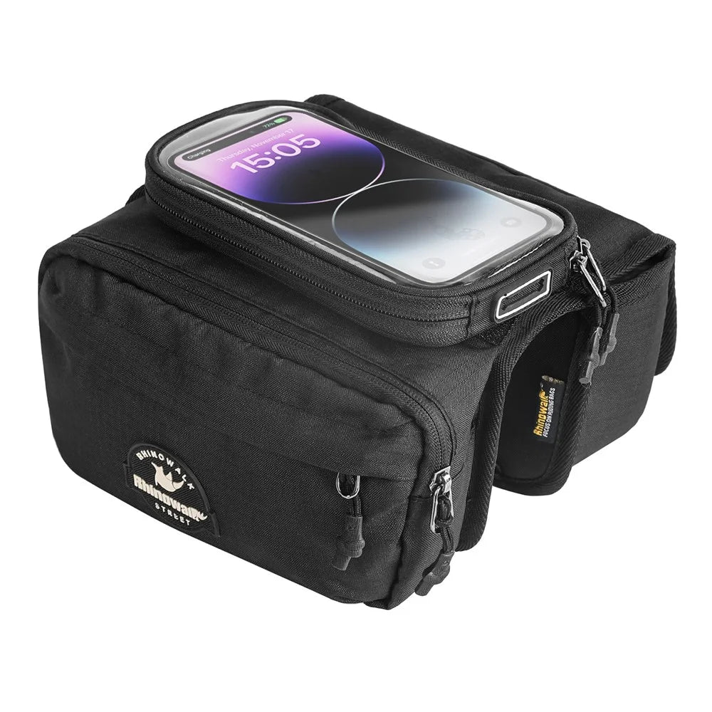 RHINOWALK BCT0205 Bike Frame Bag Bicycle Top Tube Bag Waterproof Saddle Bag with Rain Cover for Outdoor Cycling - Black - 2