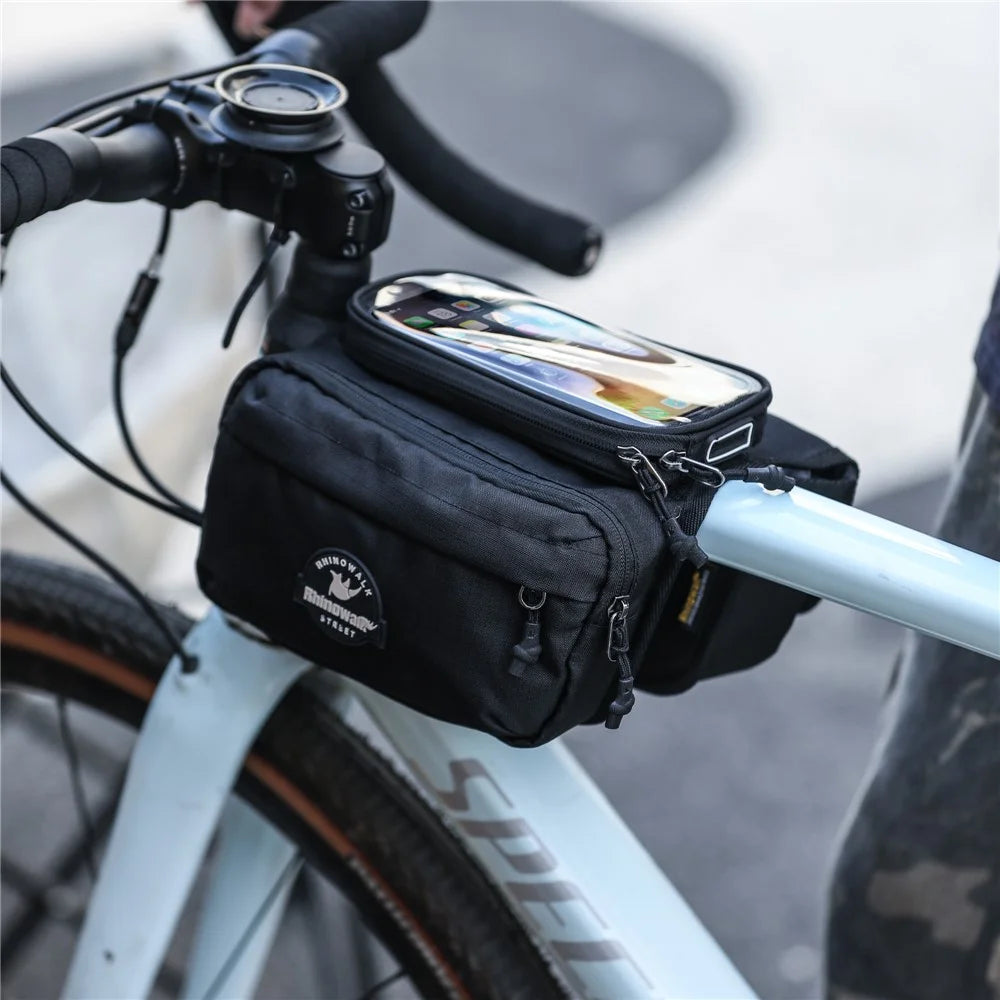 RHINOWALK BCT0205 Bike Frame Bag Bicycle Top Tube Bag Waterproof Saddle Bag with Rain Cover for Outdoor Cycling - Black - 6