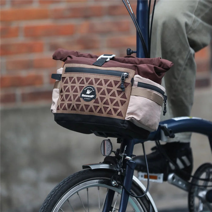 RHINOWALK BCT0208 For Folding Bike 6.5L Handlebar Bag with Shoulder Strap Cycling Storage Bag with Rain Cover - Coffee - 3