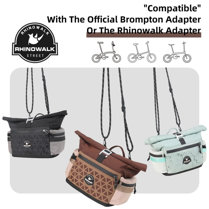 RHINOWALK BCT0208 For Folding Bike 6.5L Handlebar Bag with Shoulder Strap Cycling Storage Bag with Rain Cover - Coffee - 7
