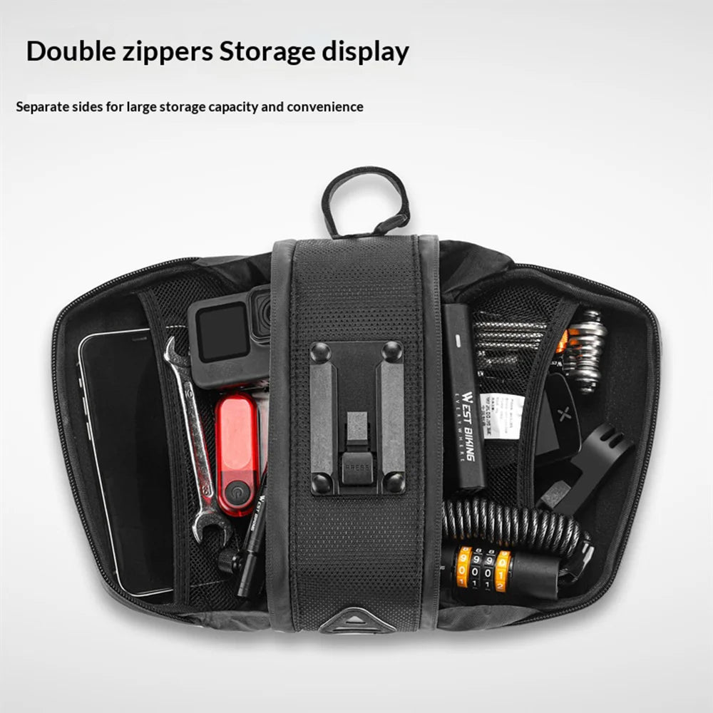 WEST BIKING YP0707268 Bike Saddle Bag 2.6L Hardshell Seat Pack with Adjustable Bracket Cycling Gear - Black - 5