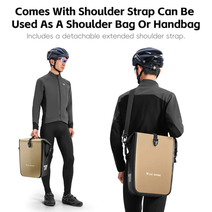 WEST BIKING YP0707434 Bike Shelf Bag Waterproof Quick Release Pannier for Cycling Touring 18-28L Expandable - Khaki - 5