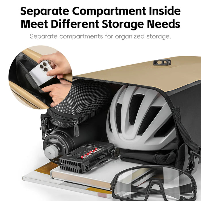 WEST BIKING YP0707434 Bike Shelf Bag Waterproof Quick Release Pannier for Cycling Touring 18-28L Expandable - Khaki - 6