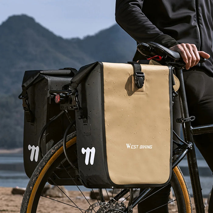 WEST BIKING YP0707434 Bike Shelf Bag Waterproof Quick Release Pannier for Cycling Touring 18-28L Expandable - Khaki - 7
