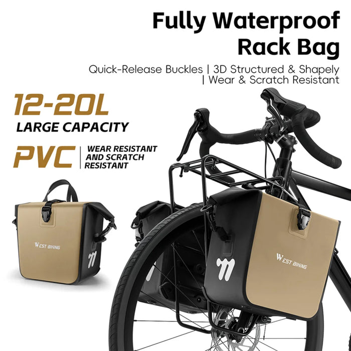 WEST BIKING YP0707435 Mountain Bike Front Fork Bag 12-20L Capacity Waterproof Quick Release Cycling Storage Pack - Khaki/One Size - 2