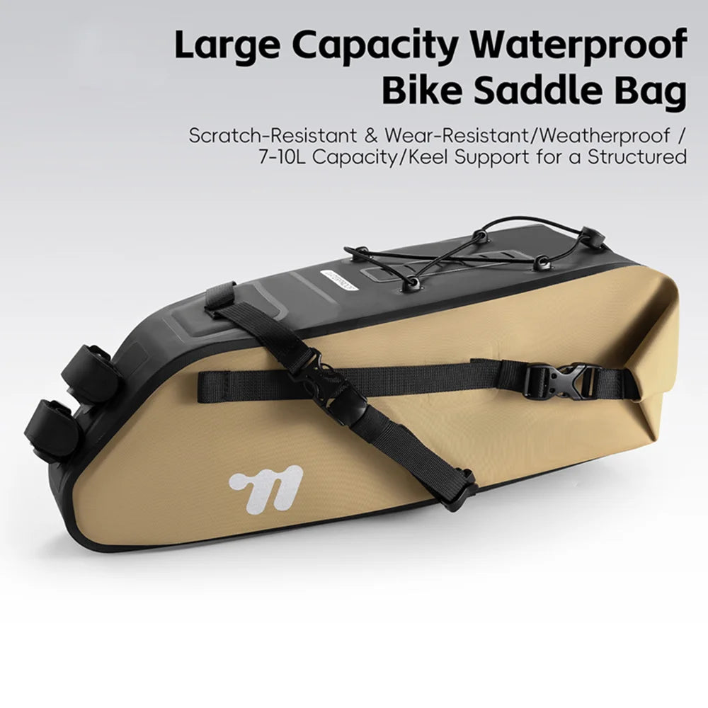 WEST BIKING YP0707436 7-10L Bike Seat Bag for Cycling Tail Pack Waterproof Storage Pouch - Khaki - 2