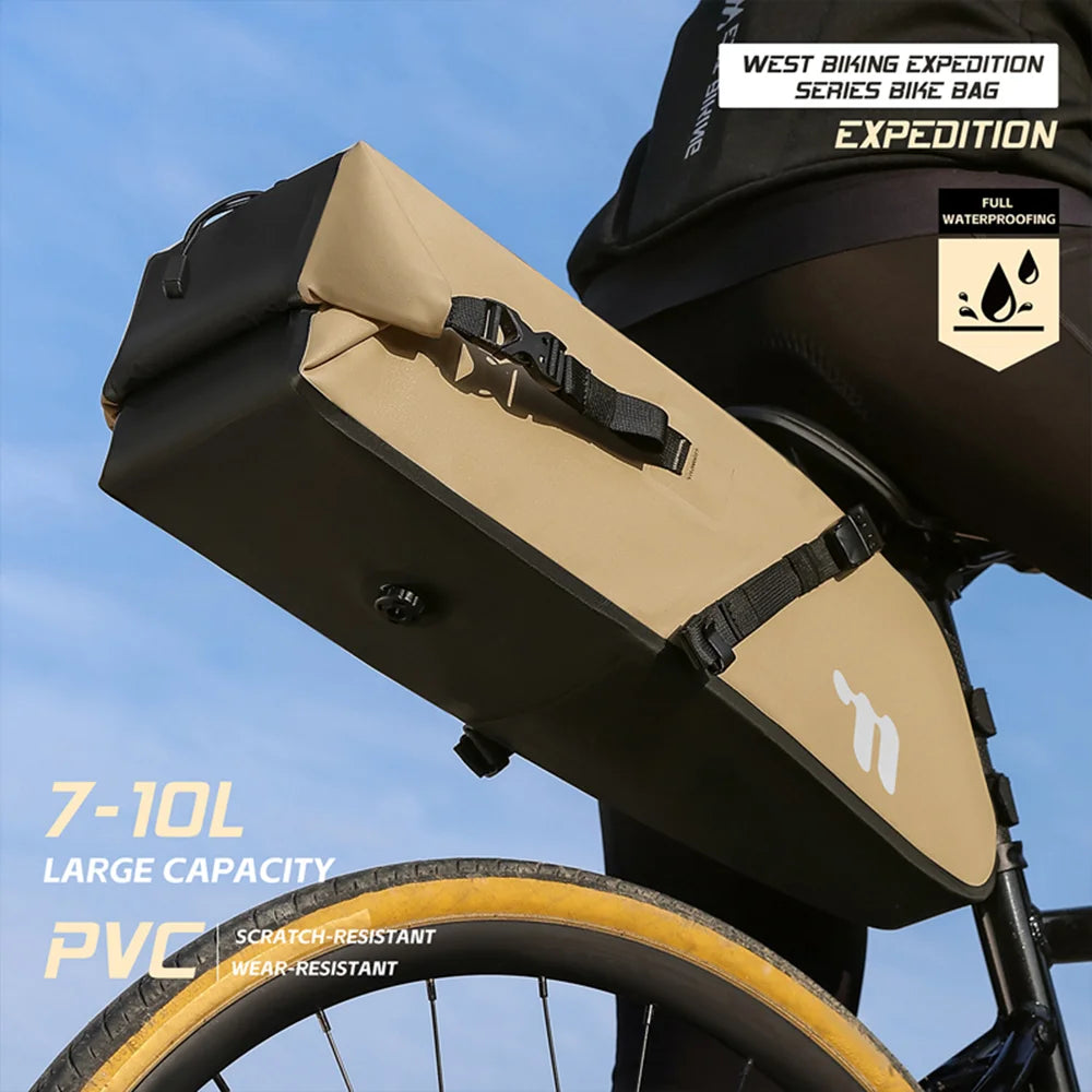 WEST BIKING YP0707436 7-10L Bike Seat Bag for Cycling Tail Pack Waterproof Storage Pouch - Khaki - 4