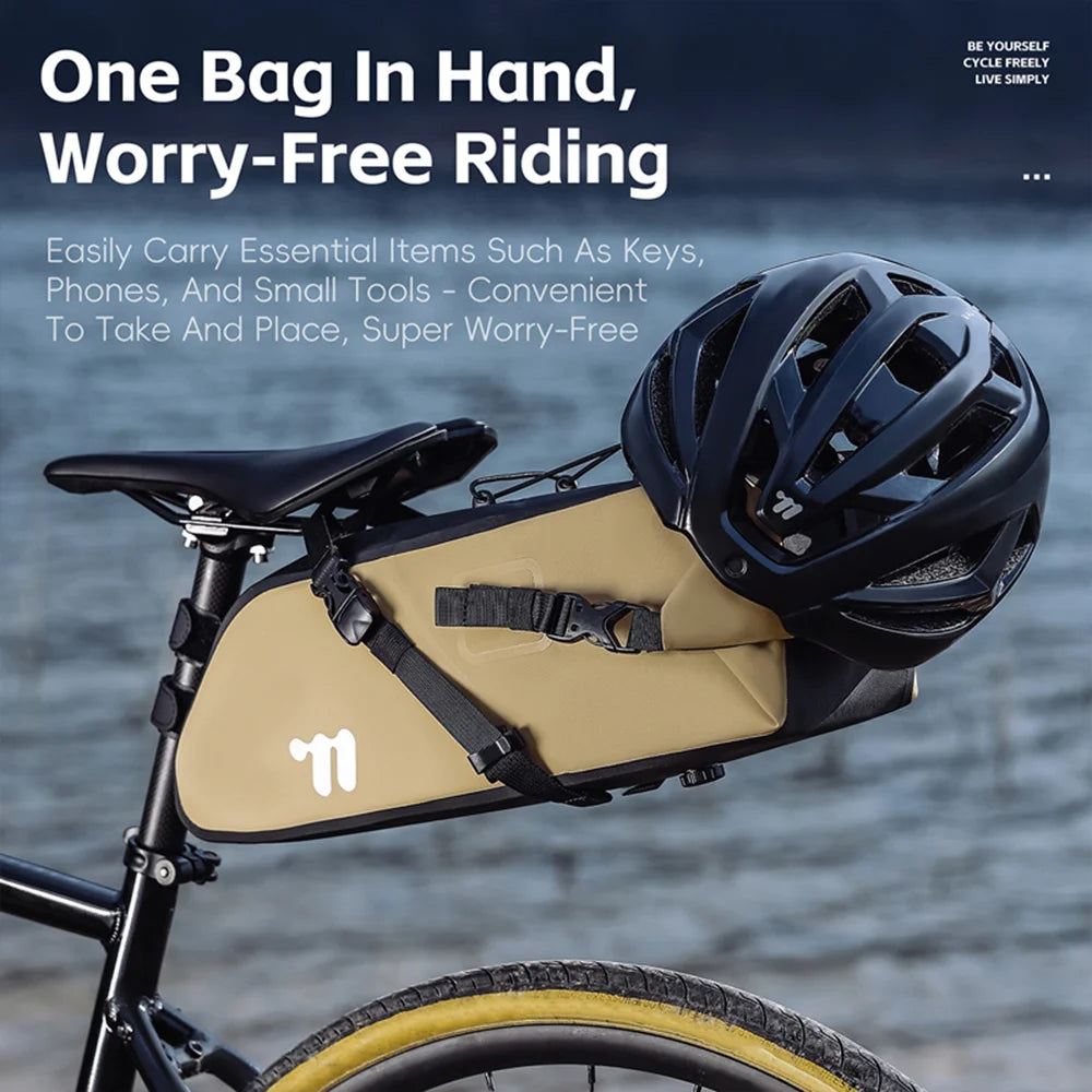 WEST BIKING YP0707436 7-10L Bike Seat Bag for Cycling Tail Pack Waterproof Storage Pouch - Khaki - 6