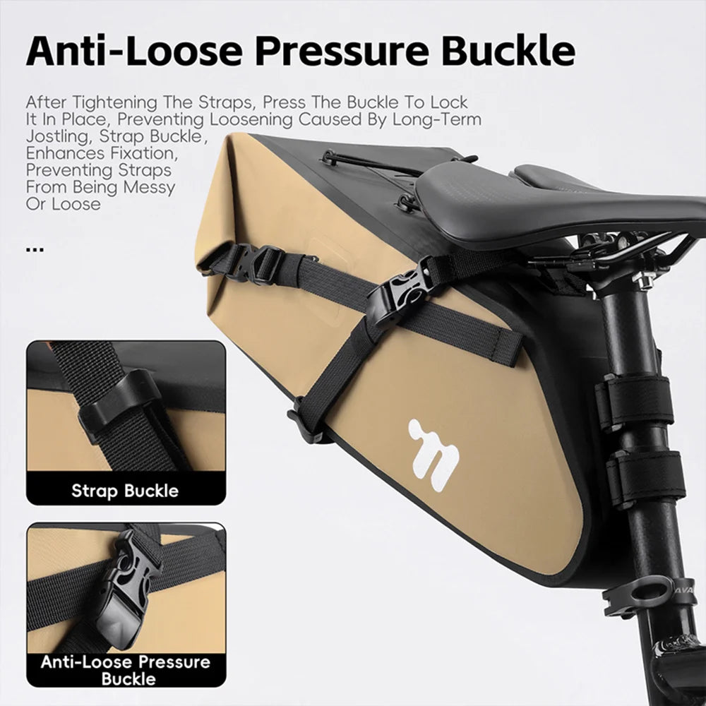 WEST BIKING YP0707436 7-10L Bike Seat Bag for Cycling Tail Pack Waterproof Storage Pouch - Khaki - 7